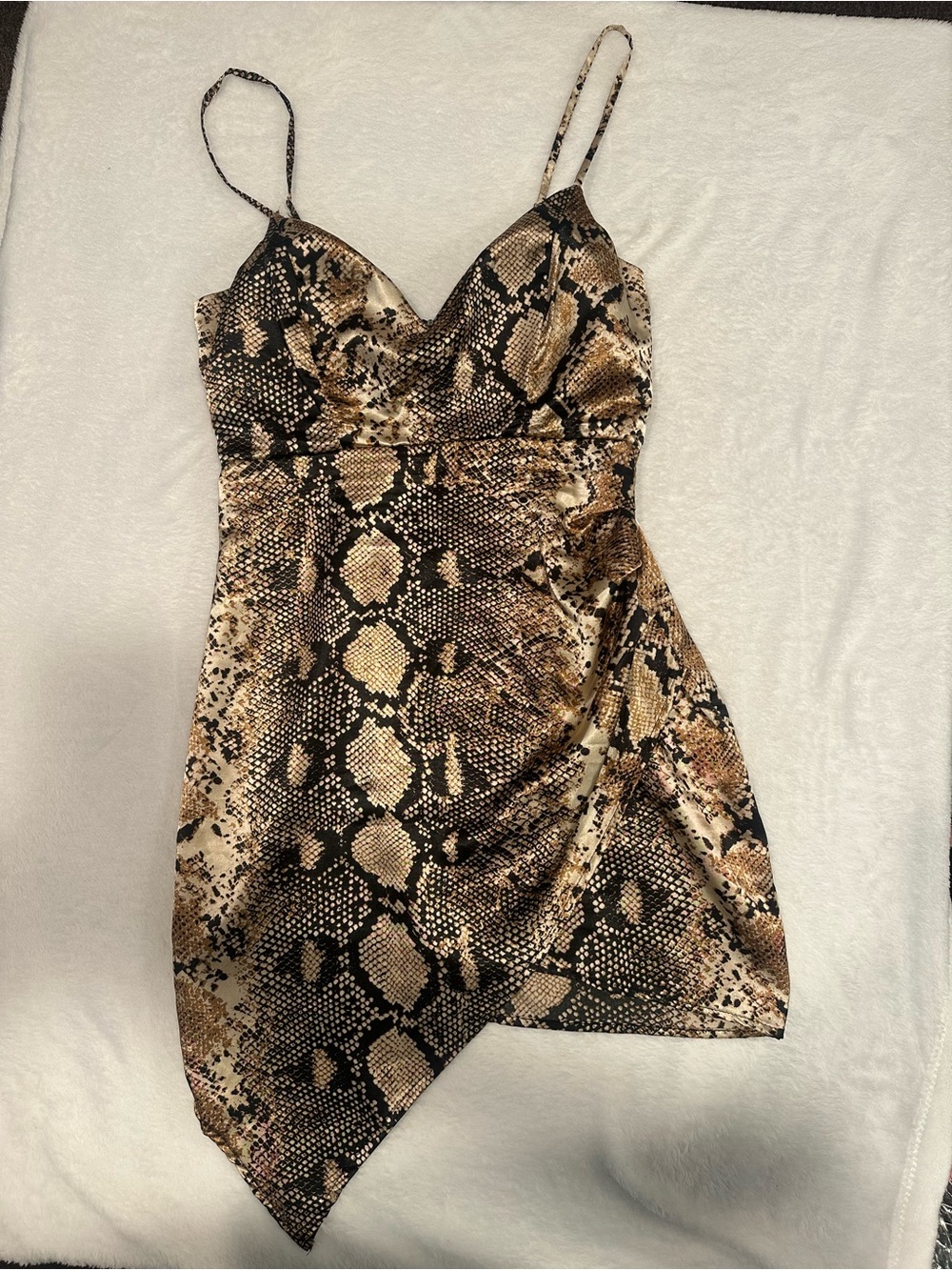 Windsor Snake-Print Spaghetti Strap Mini Dress in Brown and Black